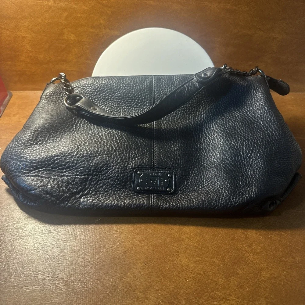 Vintage Stone Mountain Black Leather Shoulder Bag. Made In The USA.